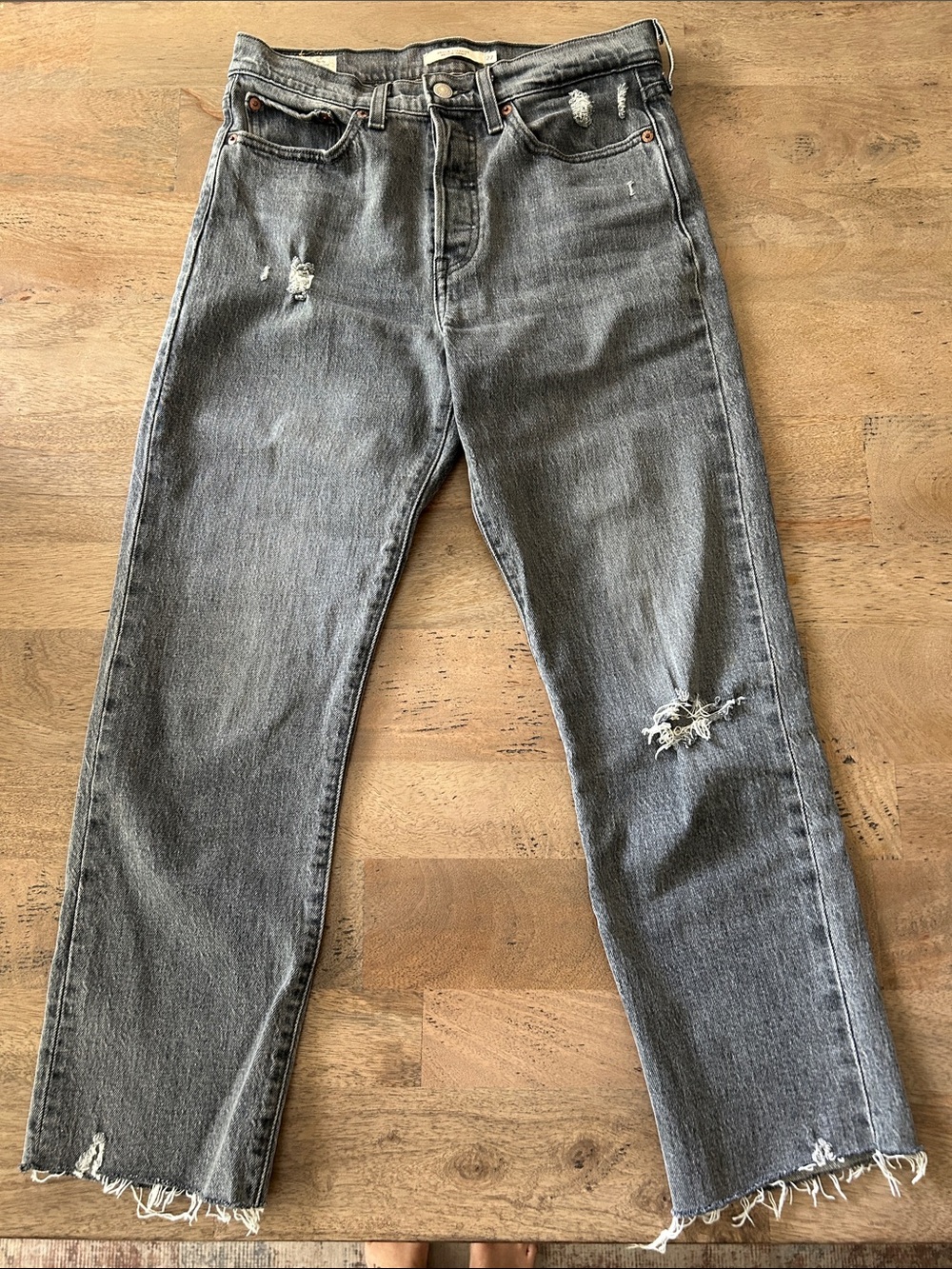 Levi's Gray Distressed Straight-Leg Jeans